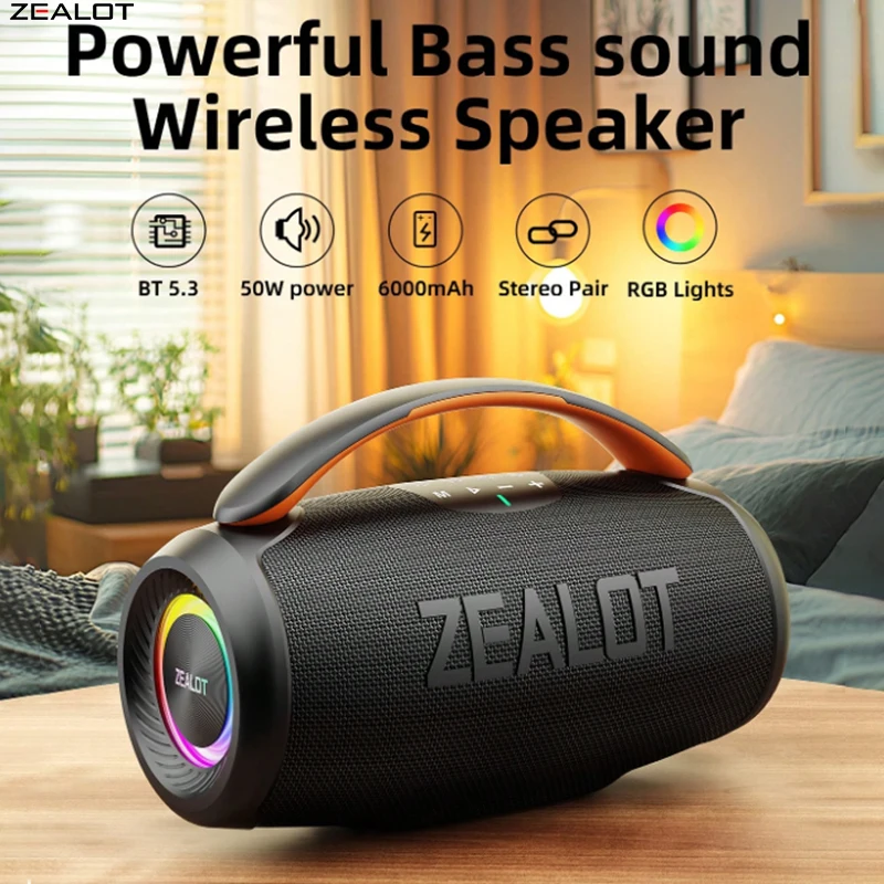 

Zealot P11 50W Wireless Speaker Outdoor Portable Subwoofer with Hifi Sound Dual Pairing Fast Charging 6000mAh Battery