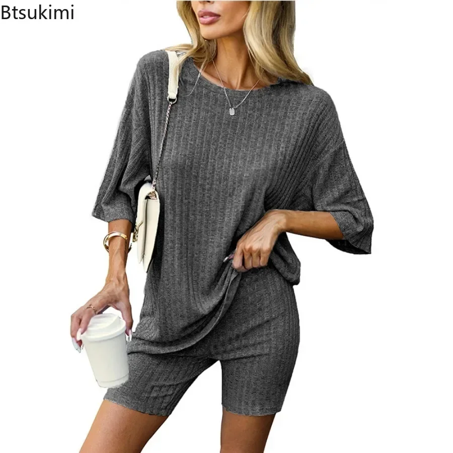 New 2024 Women's Summer Casual Sleepwear Solid Home Suits Short Sleeve Pajamas Set Female Pajamas Comfortable Girl Pijamas Sets