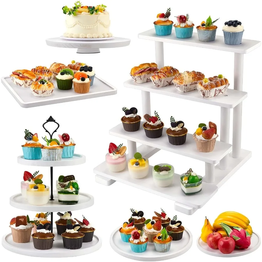 

Деревянные подставки для торта Набор из 6 деревянных подносов для десертных башней Подставки для десертов Подставка для кексов Подставка для кексов в деревенском стиле 3-х уровневая сервировка кексов в фермерском доме