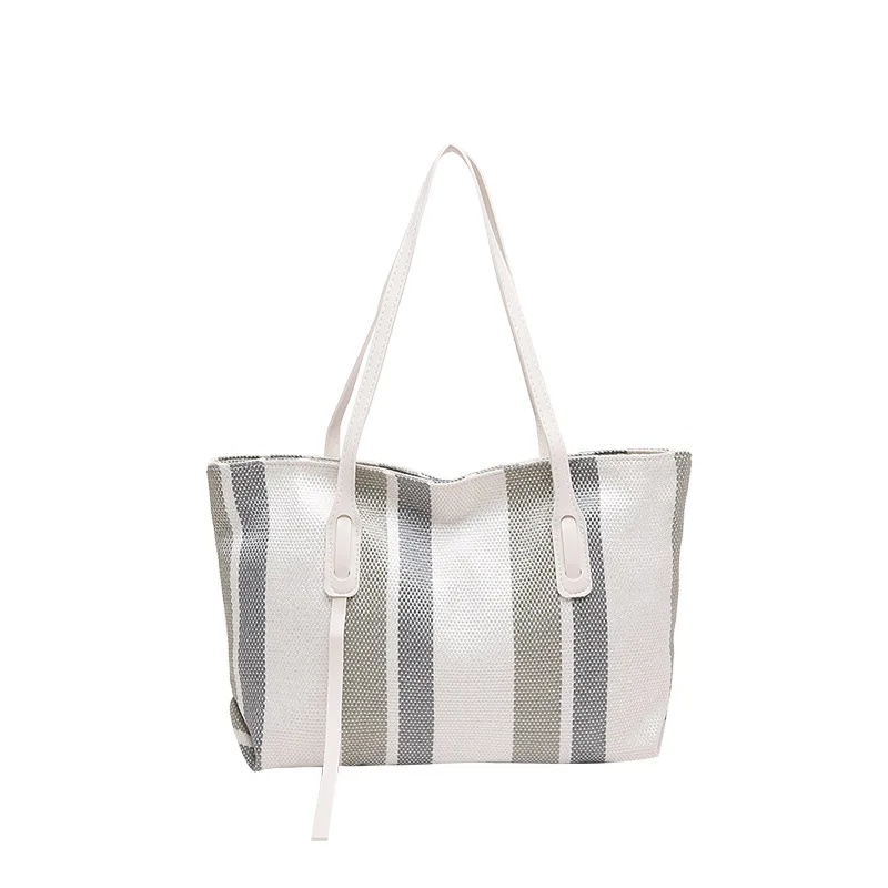 

3pcs Totes Women Canvas Patchqork PU More Striped Large Capacity Shoulder Bag 3Colors