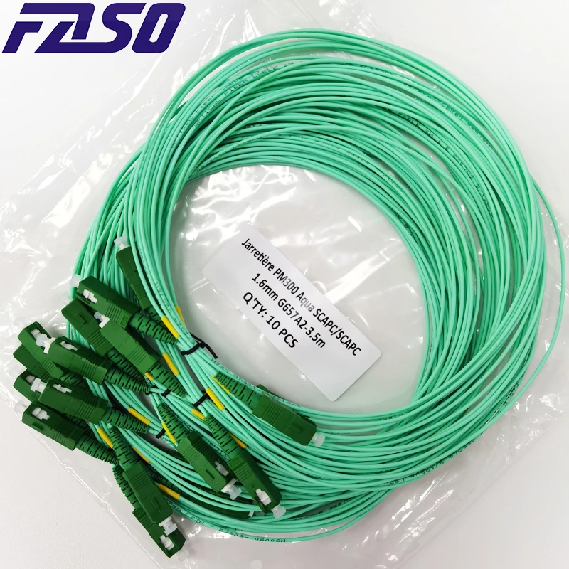 

FASO Customized France Fiber Cable 100Pcs SC/APC 3.5 Meter SM G657A2 SX Core 1.6mm Fiber Optic Patch Cord With Aqua LSZH Jacket