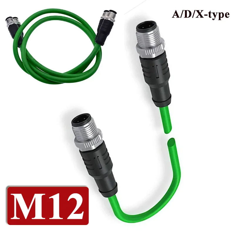 M12 8Pin X Code Male to Male Connector Cable IP67 Waterproof 4P A/D-Code High Flexible Profinet Industrial Ethernet Network Wire