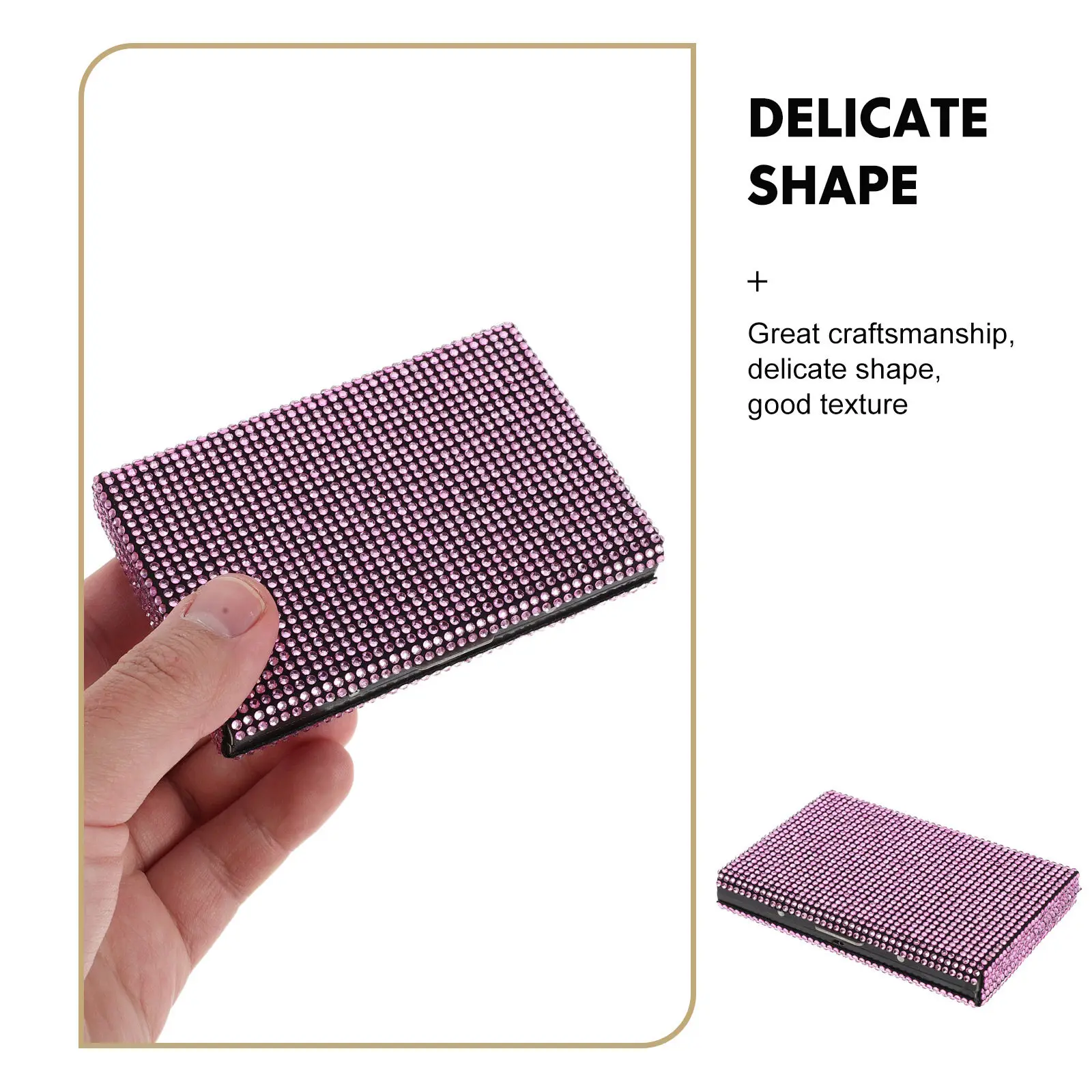 Bling Rhinestone Card Holder Pink Metal Slim Case Office Travel Purse Pocket Name Card Organizer 3.89x2.71x0.61