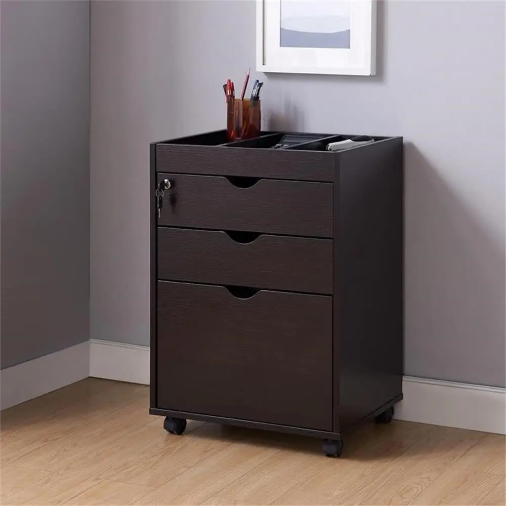 Transitional Wood 3-Drawer File Cabinet In Cappuccino