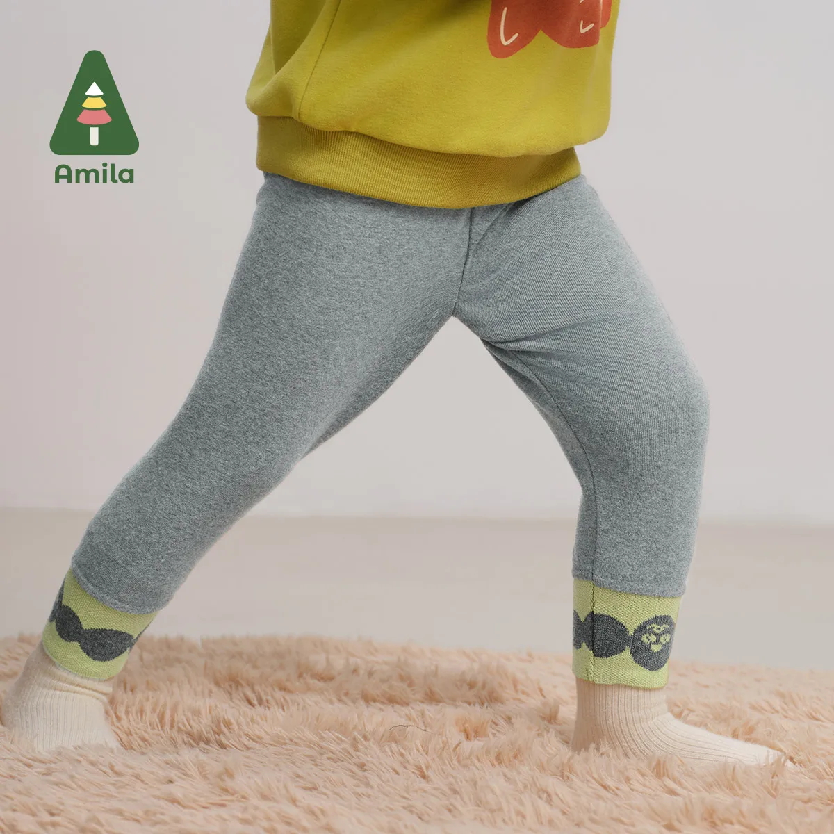 Amila Baby Leggings 2024 Autumn New Girls High-Quality Contrast Color Basic All-Match High-Elastic Breathable Children\'s Pants