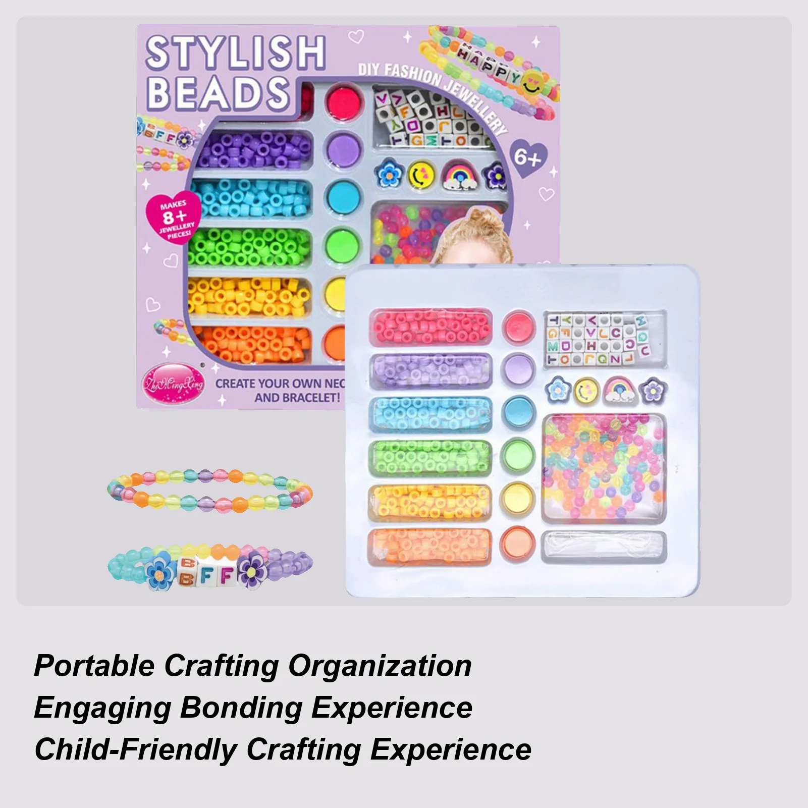 Bead Kit Bead Jewelry Bracelet Making Set for Kids Beading Toys Fun Craft Supplies for Kids Teens Adults Beginners School Travel