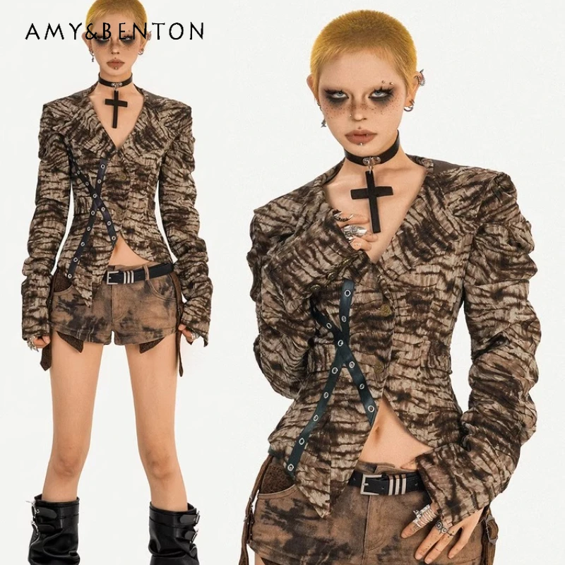 

Original Retro Tie-Dye Design Sweet Cool Sexy Women's Jacket 2025 Autumn New Shirt Style Slimming Versatile Short Jackets Ladies