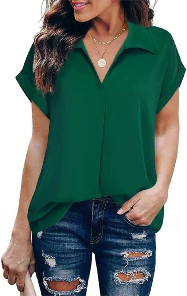 

Summer Women Blouse Batwing Sleeve Solid Color Loose Top Casual Shirt Turn Down Collar Lady Style Tops
