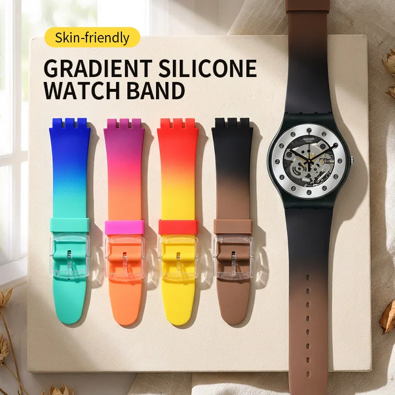 Colorful Gradient Silicone Watch Strap 19mm Skin-Friendly, Soft and Comfortable Adjustable Plastic Buckle Watch Strap