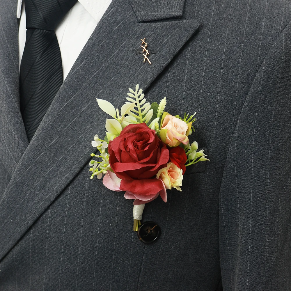

Red Boutonniere for Groom and Wrist Corsage for Bride Artificial Flowers Decoration Wedding Accessories Wedding Props
