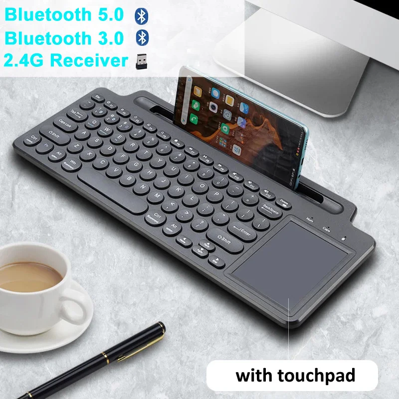 Tastiera Bluetooth multifunzione con Slot per telefono Touchpad tastiera numerica Wireless 2.4G muto per Tablet Android IOS Windows TV