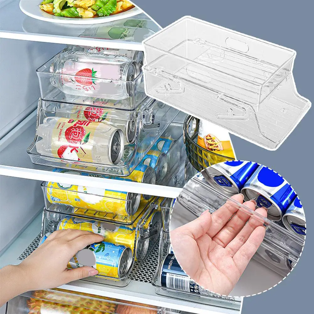 

1pcs Two Layers Refrigerator Beverage Storage Box Beer Drawer Artifact Rolling Rack Double Cola Kitchen Can Type Storage P0c7