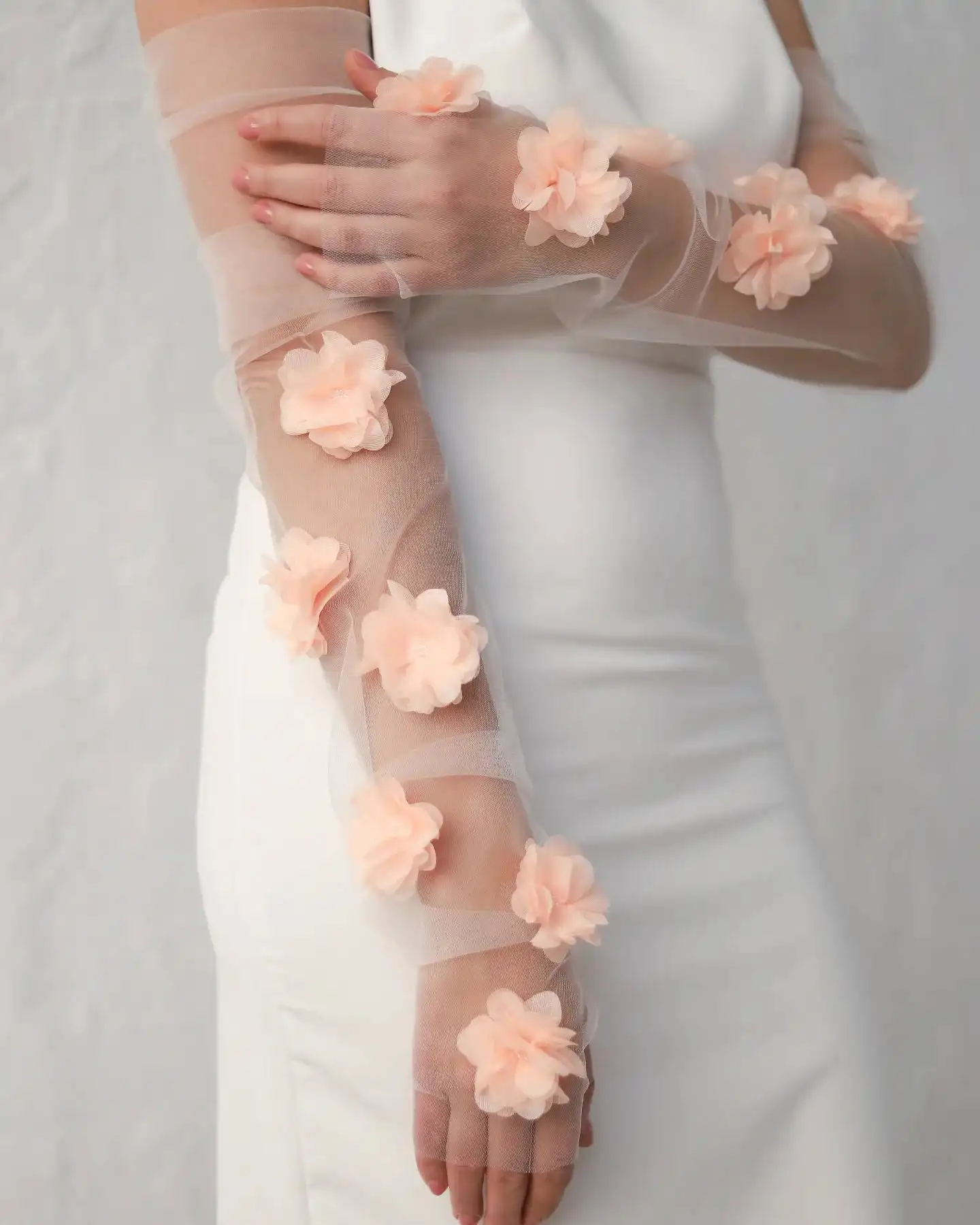 Gaze de mariage manches en Tulle doux fleur 3d rose mignon accessoires Photo de mariage en plein air