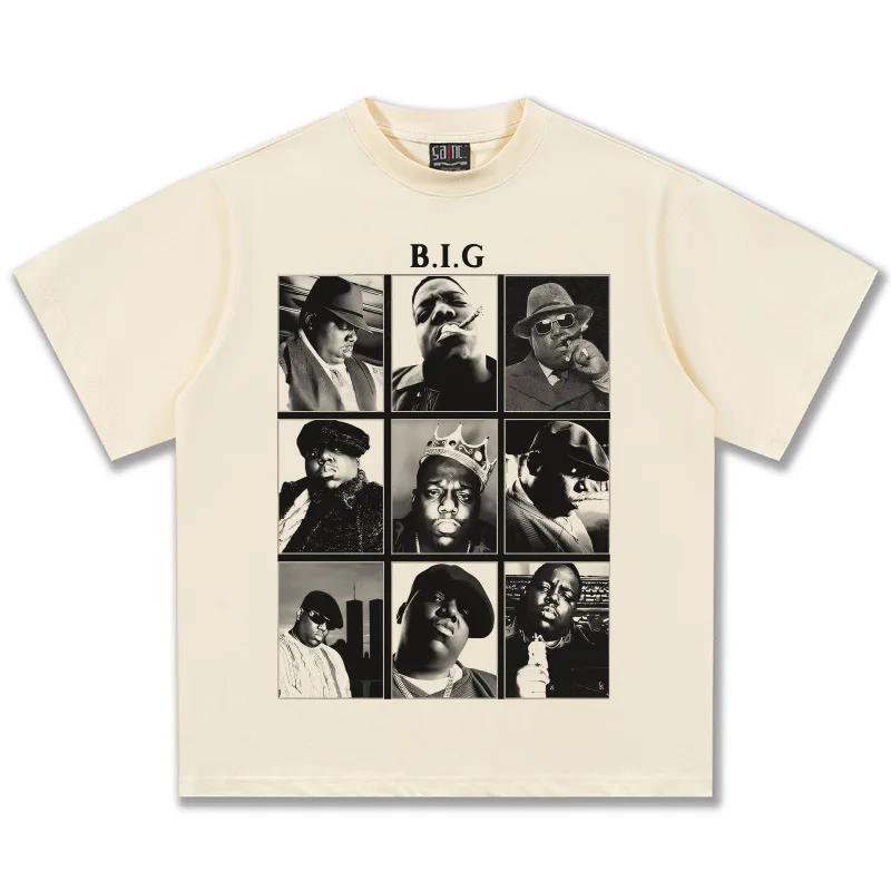 The Notorious B.I.G. Collage Graphic T-Shirt Oversized Unisex Hip Hop Rapper Casual Cotton Short Sleeve Streetwear Top