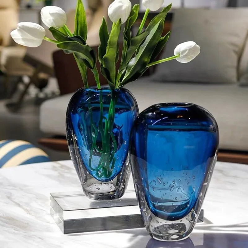Modern light luxury transparent glass heavy glass vase model house living room coffee table dining table home decoration flower