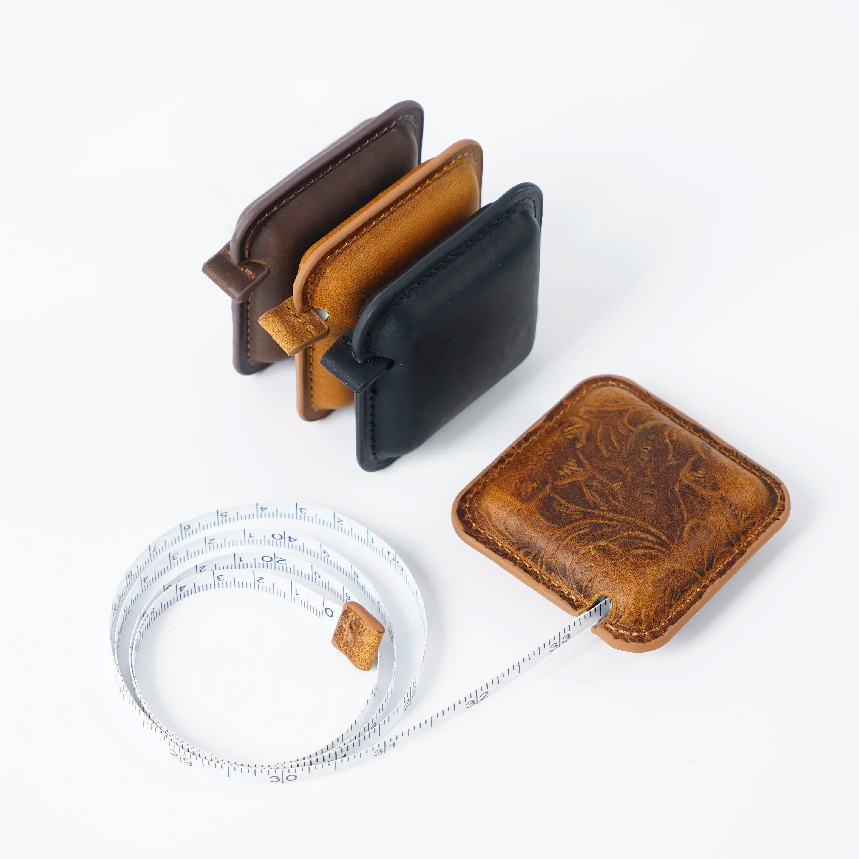 Genuine Leather Handmade Mini Tape Measure Pull Rule top layer cowhide Retro Vintage 150cm/60\