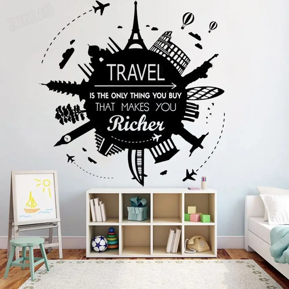 Naklejka ścienna Trip Travel Makes You Richer Naklejki ścienne do salonu Wystrój domu Winylowy pokój dziecięcy Papier ścienny Dormitorium Naklejka Y311