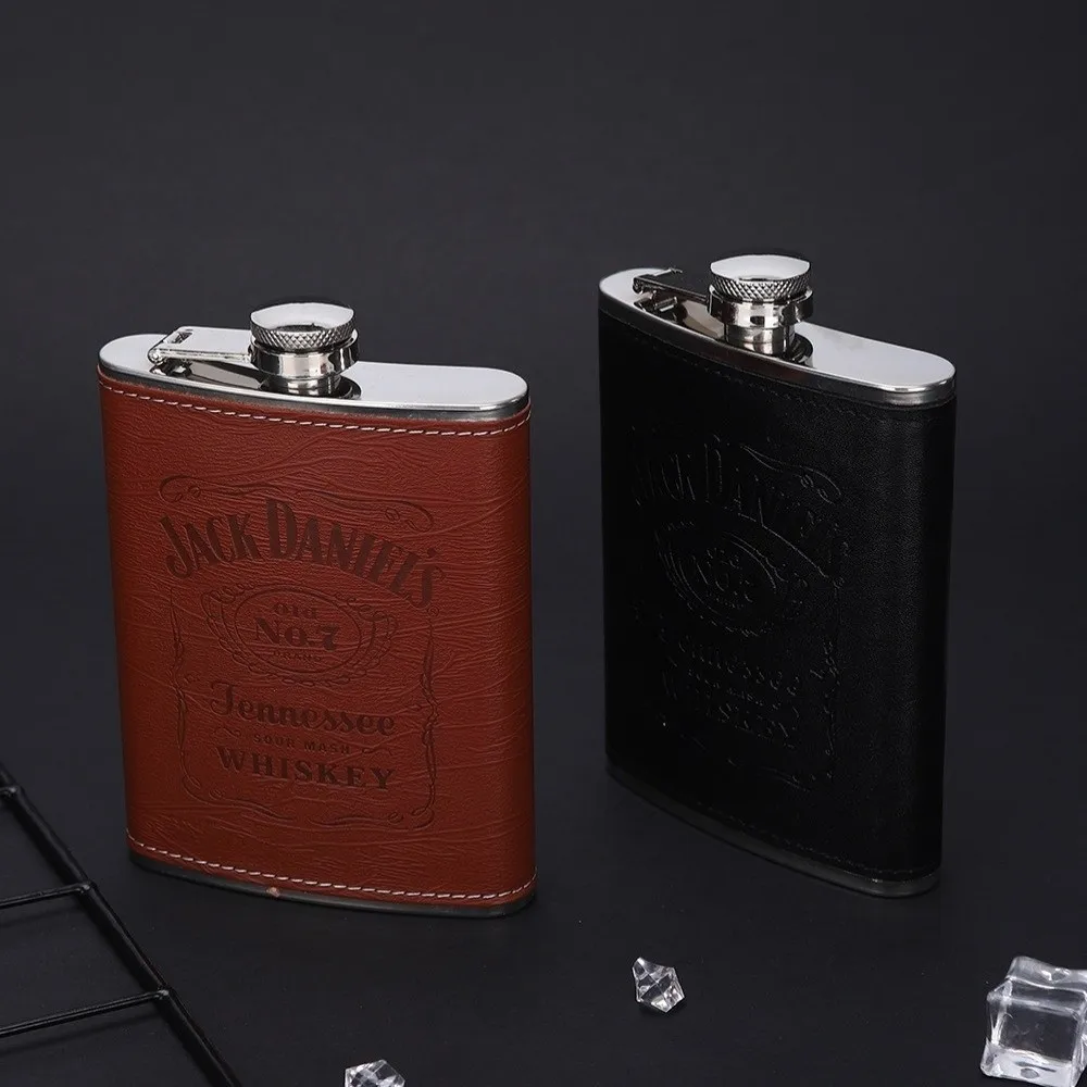 Copo de Licor de Aço Inoxidável de 8oz com Capa de Couro, Mini Copo à Prova de Vazamentos para Uso ao Ar Livre