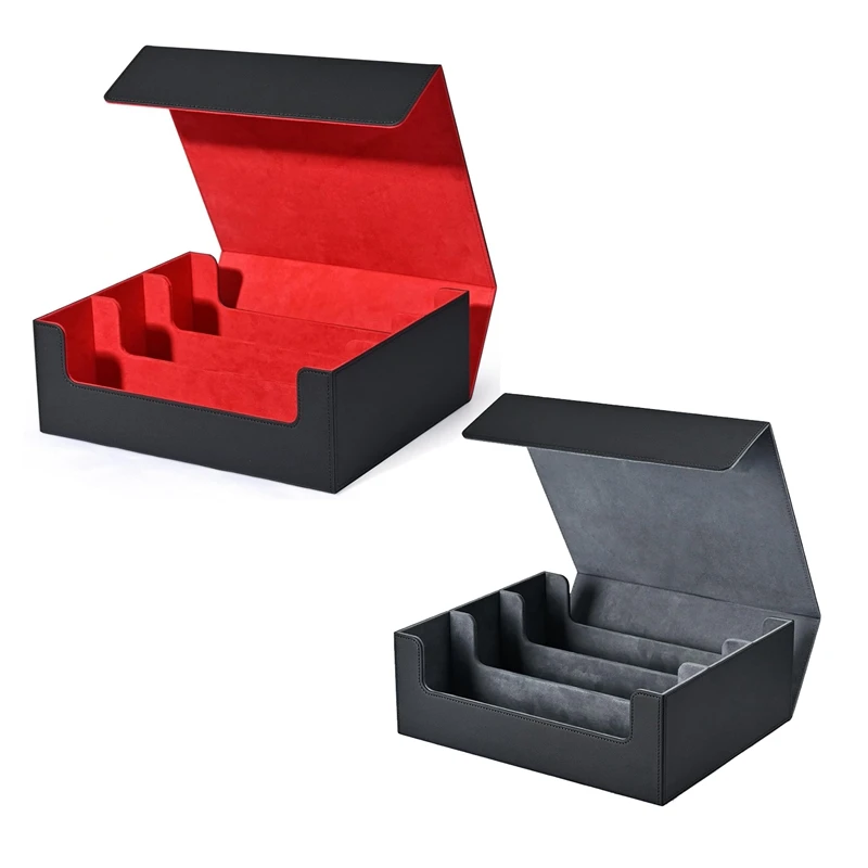 

Card Storage Box For Trading Cards, Magnetic Closure Card Holder Top Side-Loading Deck Case Game Cards Box Black+Red Durable
