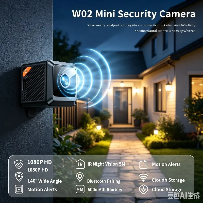 W02 Mini Security Camera 1080P HD 140° Wide‑Angle IR Night Vision Motion Alert 600mAh Battery