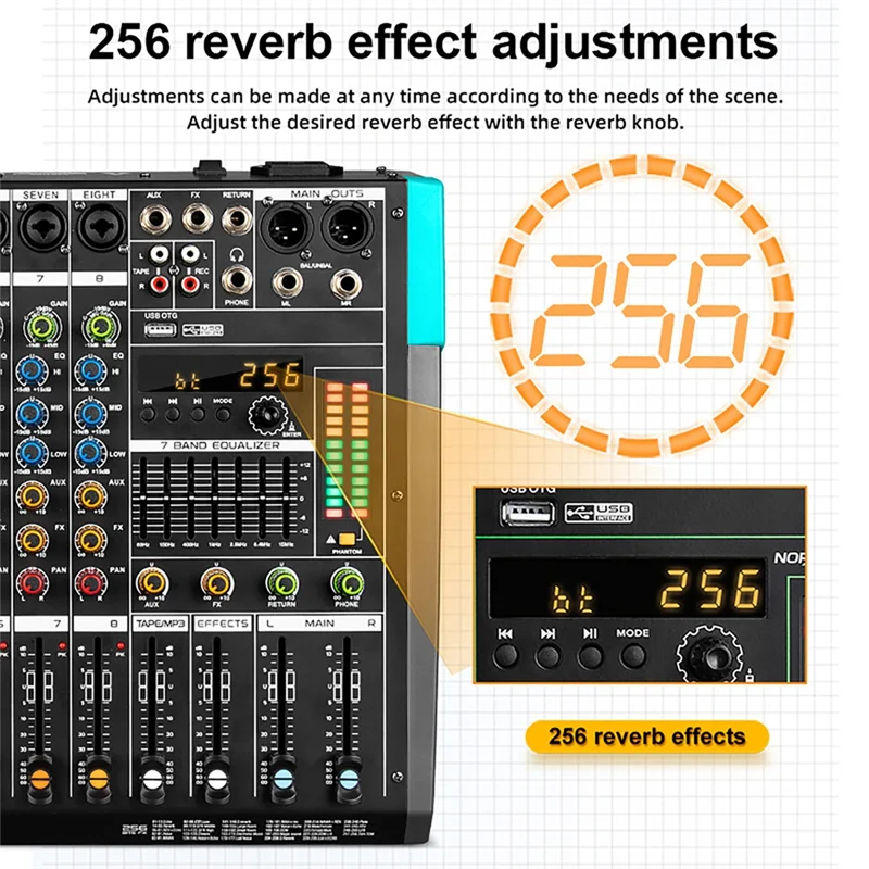 M07K-Professionele audiomixer GAX-PA8-kanaals geluidskaart Console Mengbureau Systeeminterface Ingebouwd 256 Reverb-effect EU Plu