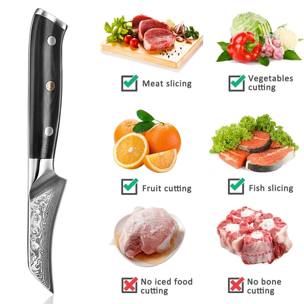 Imagem -03 - Sunnecko-faca de Peeling Curva Aço Damasco Cortar Paring Estilo Japonês Núcleo Vg10 Frutas e Legumes Chef de Cozinha Uso Doméstico 3