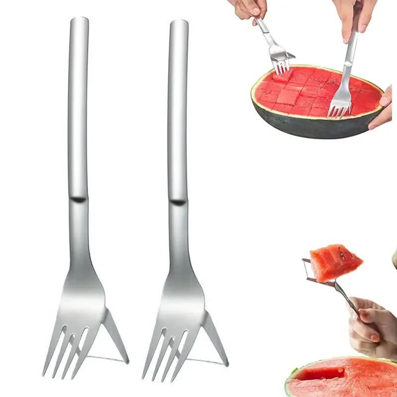 

2Pack Watermelon Slicer Cutter Stainless Steel 2-in-1 Watermelon Fork Slicer Fruit Forks Slicer Knife for Family Parties Camping
