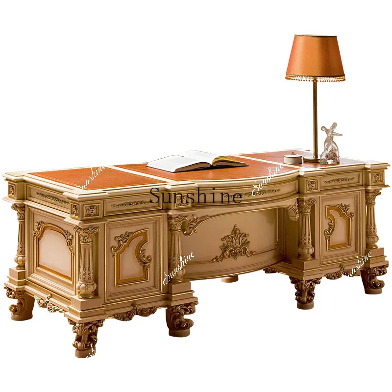 French desk luxury gold painted solid wood computer desk big desk  FT