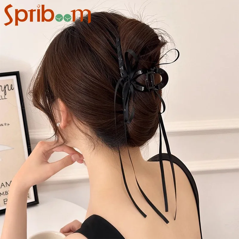 

Fashion Hair Clip Black Large Bow Ribbon Shark Claw Clips Women Elegant Frosted Headwear Temperament Large Hair Accessories Gift