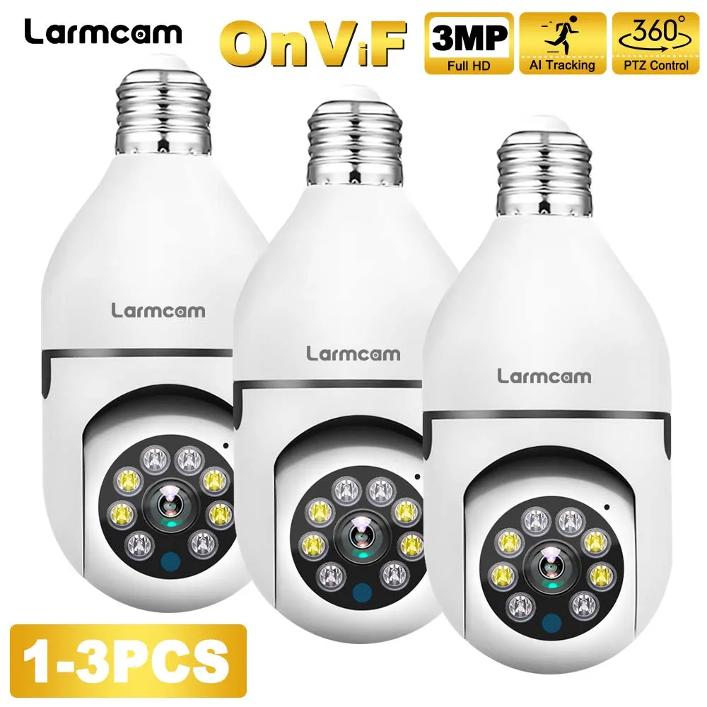 3MP E27 Bulb Camera WiFi Baby Monitor 1/2/3 Pcs Auto Tracking Indoor Video Surveillance Home Security Cam Floodlight Carecam