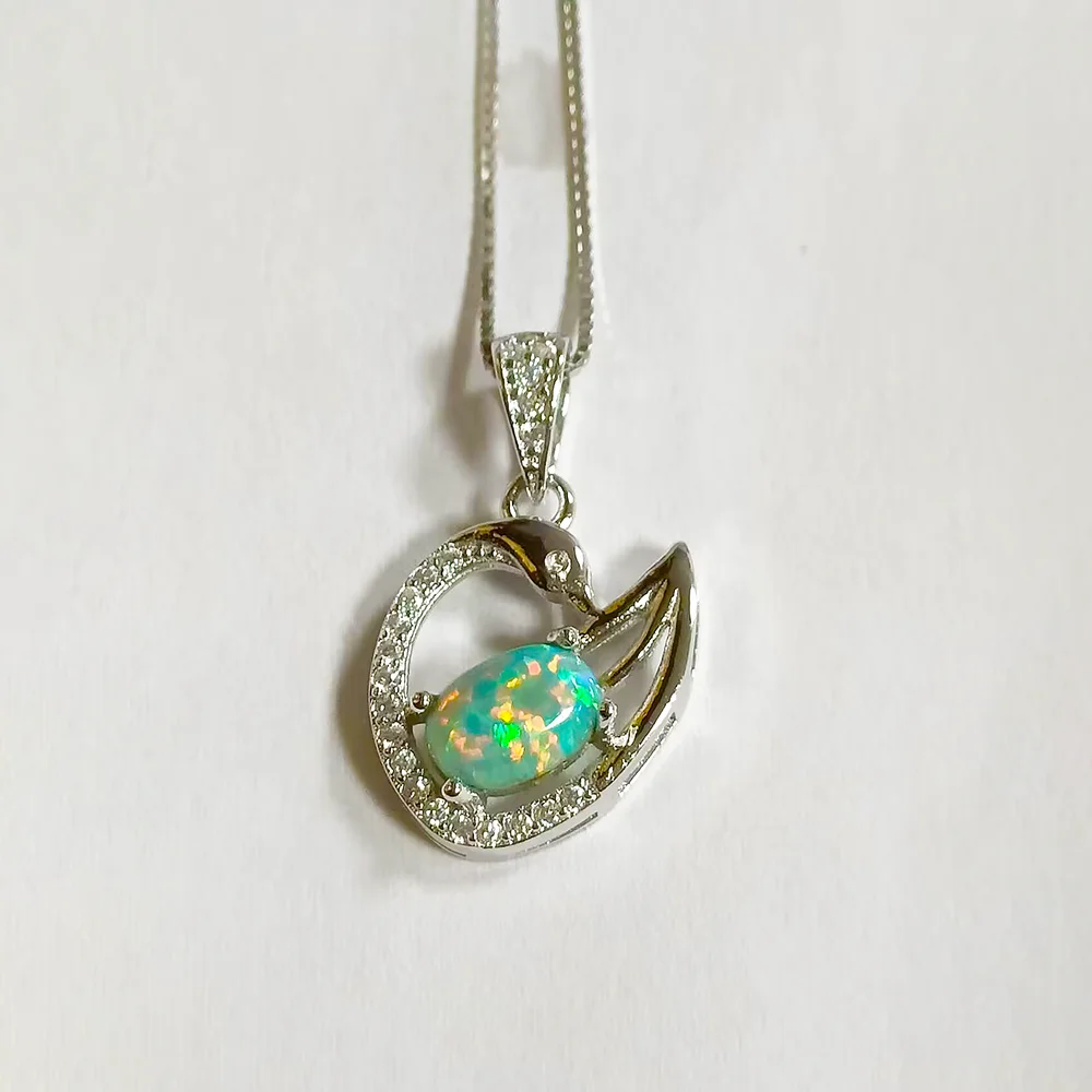 

Sterling Silver Bird Pendant White Gold Plating Synthetic Opal Pendant for Jewelry Making