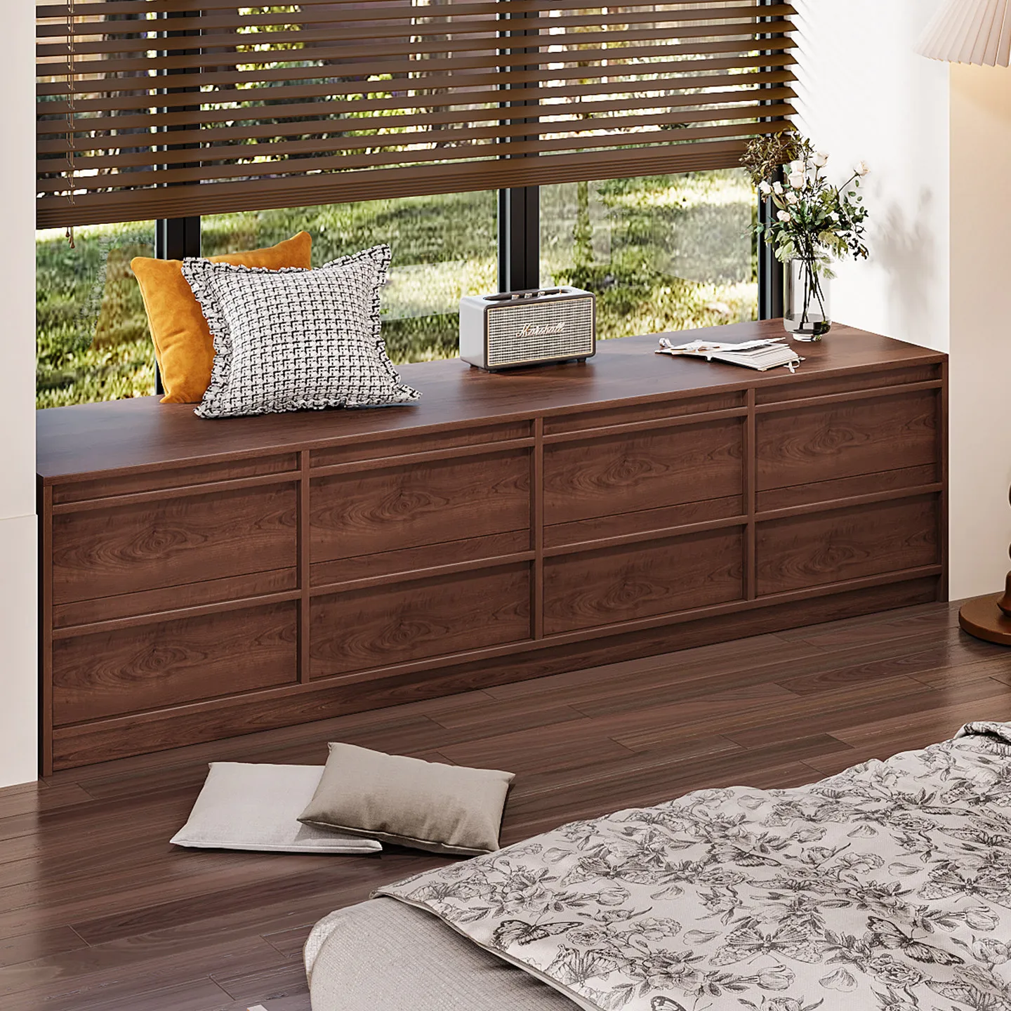 LMM medieval window sill drawer type solid wood bay window cabinet storage household balcony utility cabinet