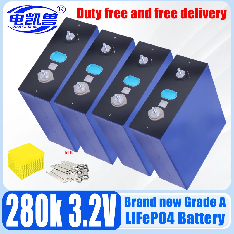 

GRADE A 3.2v 280ah 280k 8000+cycle Lifepo4 battery DIY 24V 48V RV solar energy storage golf cart battery pack EU/US duty-free