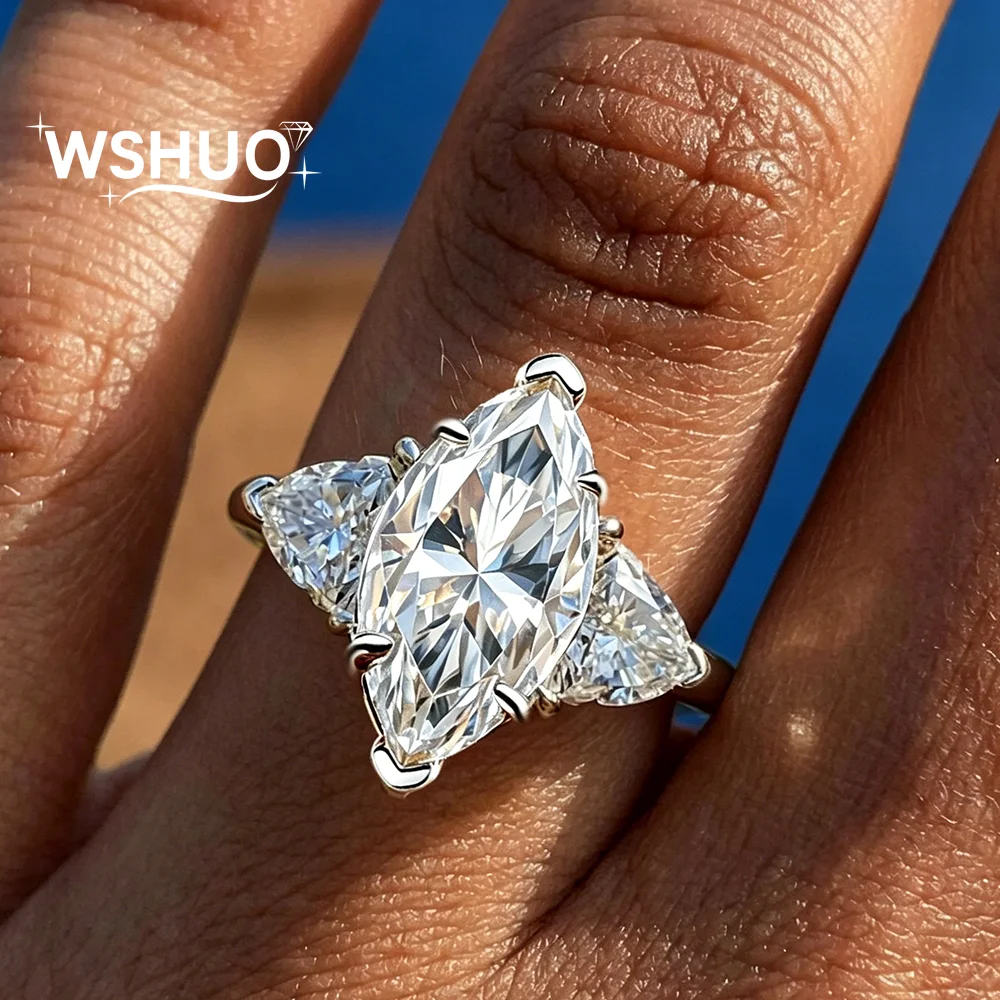 

3-Stone Marquise&Triangle Cut Moissanite Diamond Rings With Certificate 925 Sterling Silver Engagement Wedding Band for Women