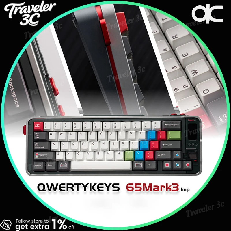 Teclado Mecânico Personalizado TickType QK65MK3 Tri-Modo em Liga de Alumínio com Switches Lineares HiFi Creamy para Gamers