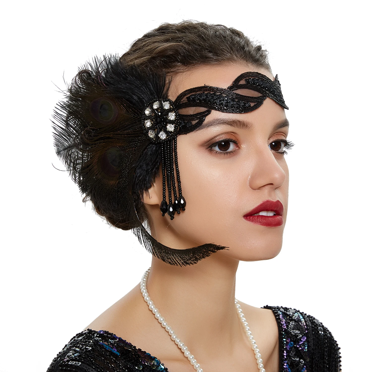 Vendita calda retrò piuma fascia evento cerimonia danza copricapo festa stile etnico nappa accessori per capelli appesi