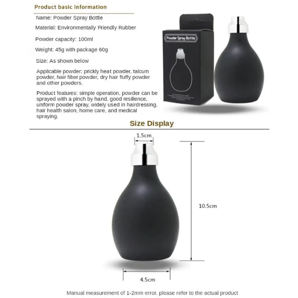 

Barber Spray Bottle Rubber, Empty Blower, Refillable Hair Fiber Applicator (Black)