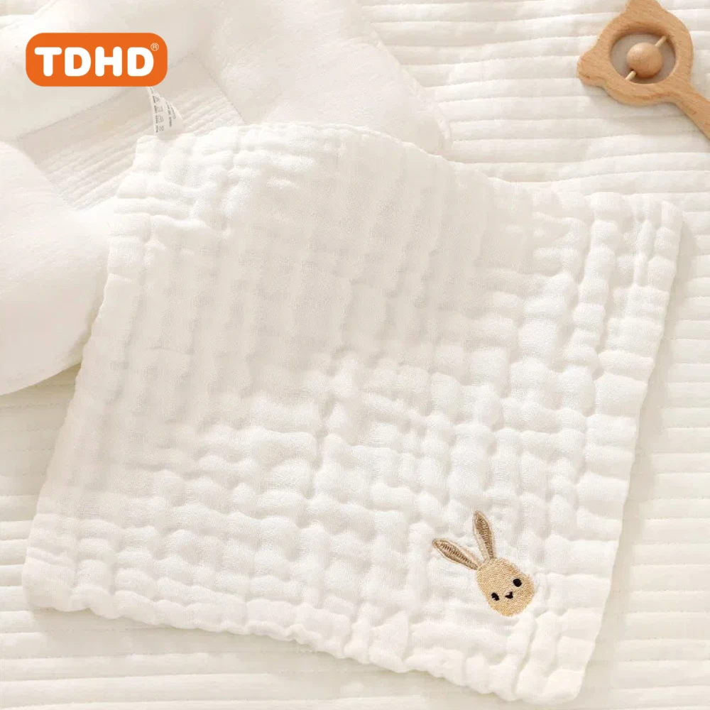 Toalha de bebê bordada de desenho animado fofo TDHD: panos macios para rosto, panos para recém-nascidos, lenços essenciais e babadores para crianças
