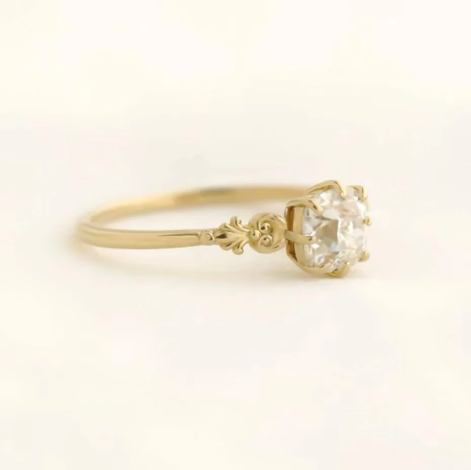 Dainty Ornate Shell Carved Engagement Art Ring, Hypoallergenic Bridal Fine Jewelry, Unique Anniversary Proposal Birthday Gift