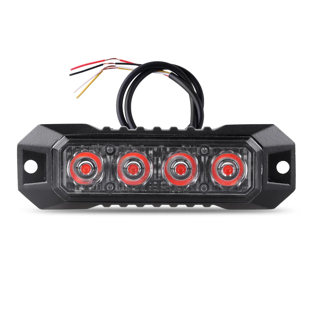 1PCS 4LED Cars Truck Grille Strobe Light Waterproof For Car Universal Flashing Light Bar  Emergency Warning Strobe Lamps 12-24V