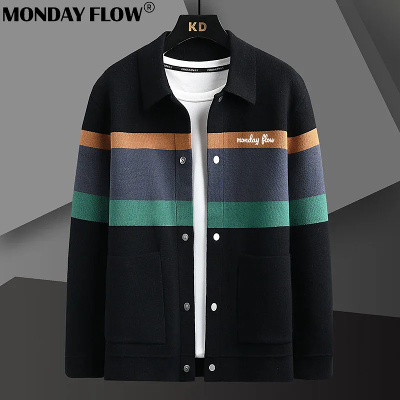 

Monday Flow Autumn Winter Fashion Knitted Cardigan Golf Coat Men's Matching Color Casual Loose Sweater Warm Coats Plus Size 5XL