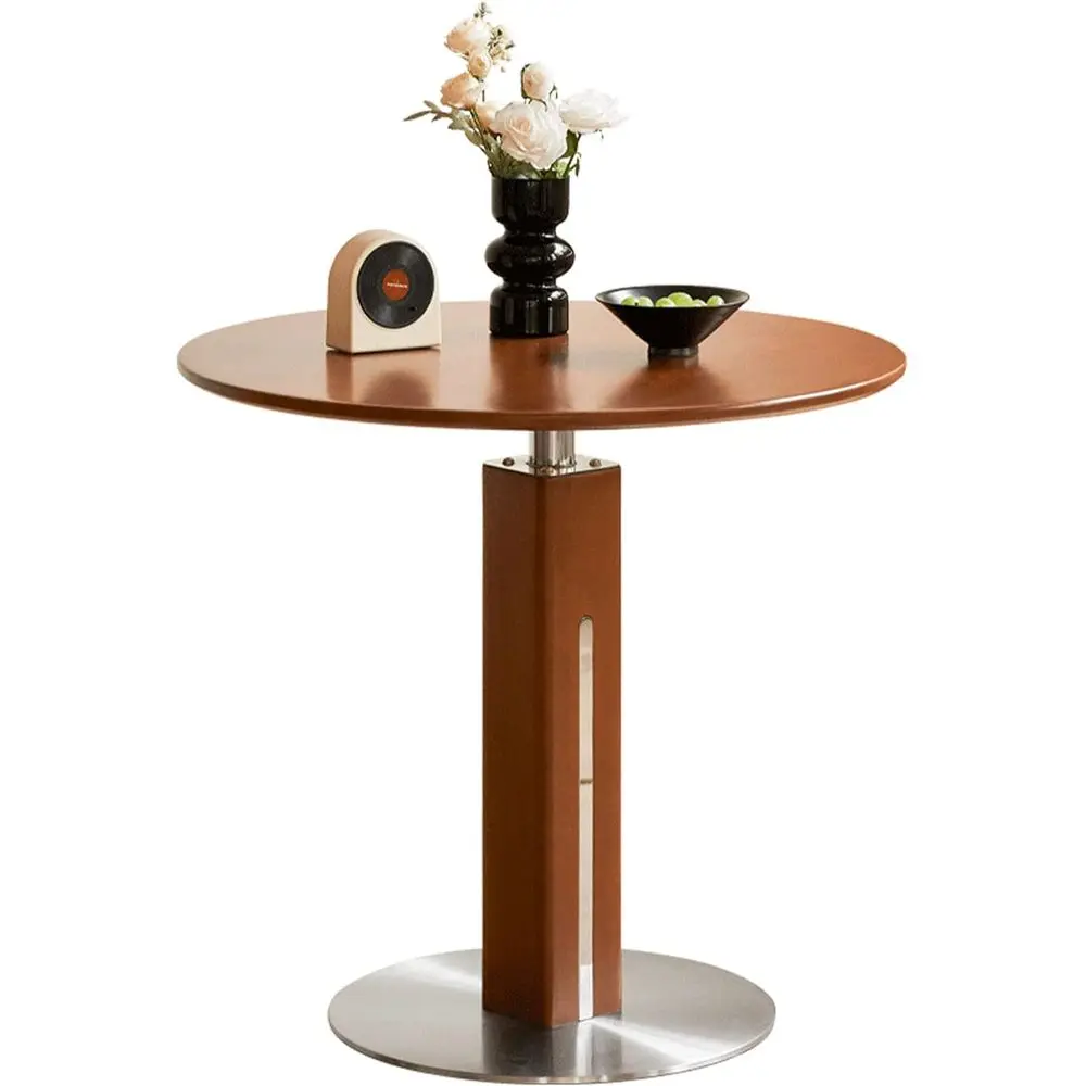 Compact Solid Wood Round Dining Table with Steel Base, Suitable for 2-3 People, Modern Century Style for Dining Room, Living Roo