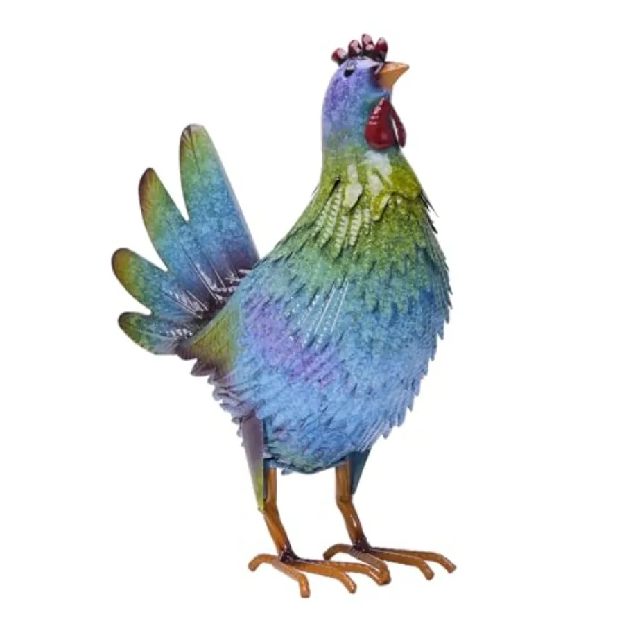 

13.4" Metal Blue Chicken Garden Sculptures and Statues for Outdoor Garden Decorations Hen Statue for Home Decor Gradient Impres