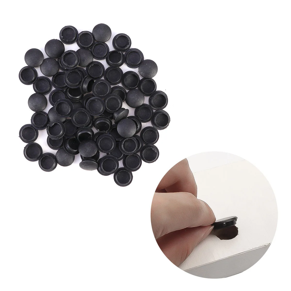 100 Stück dekorative Schraubenabdeckungen für Scharnierplatten, 10 mm, Kunststoff, für Schrank, Schrank, Tür, keine Werkzeuge erforderlich, Schwarz