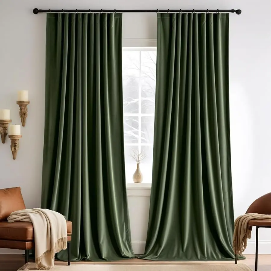 

Oli e Green el et Curtains 84 inches 2 Panels - Pinch Pleated Luxury Room Darkening Window Drapes for Bedroom Li ing Room Black