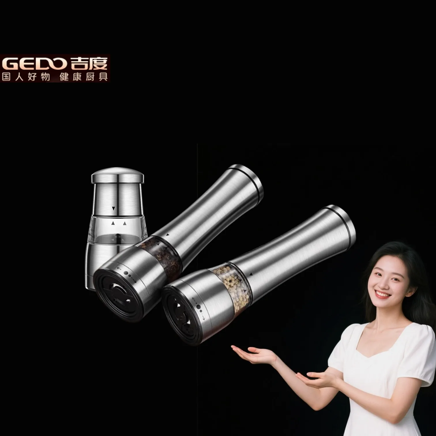 

GEDO Visible Manual Roast Pepper Mill Ultra Thick Steel Spice Grinder Thickness Adjustable Salt Mincer for Kitchen Barbecue Tool