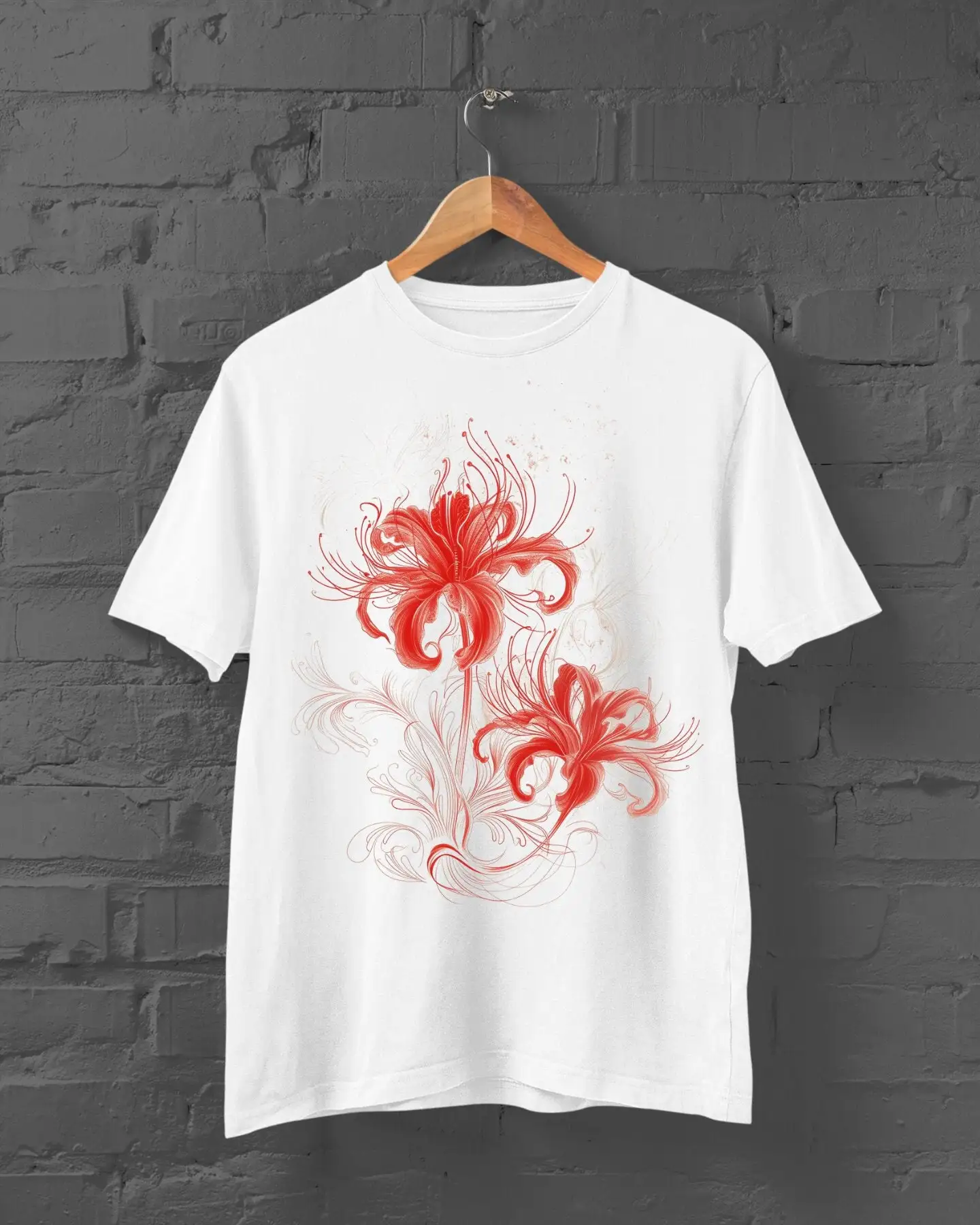 Spider Lily Print T Shirt Floral Harajuku Y2K Top Anime Japanese Streetwear Kanji Flower