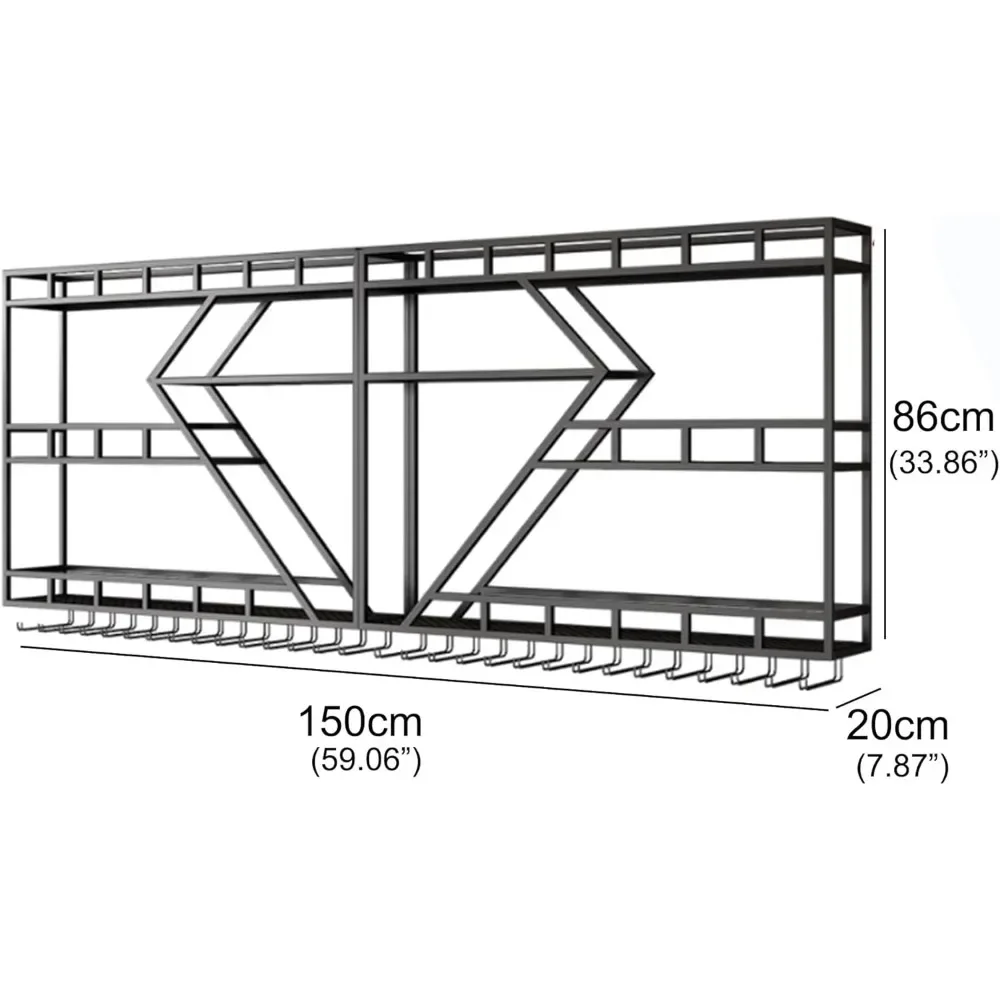 Wine Rack Wall Mounted Bar Shelves with Hanging Wine Glass Holder Rack and LED Light Liquor Bottle Display Shelf Floating