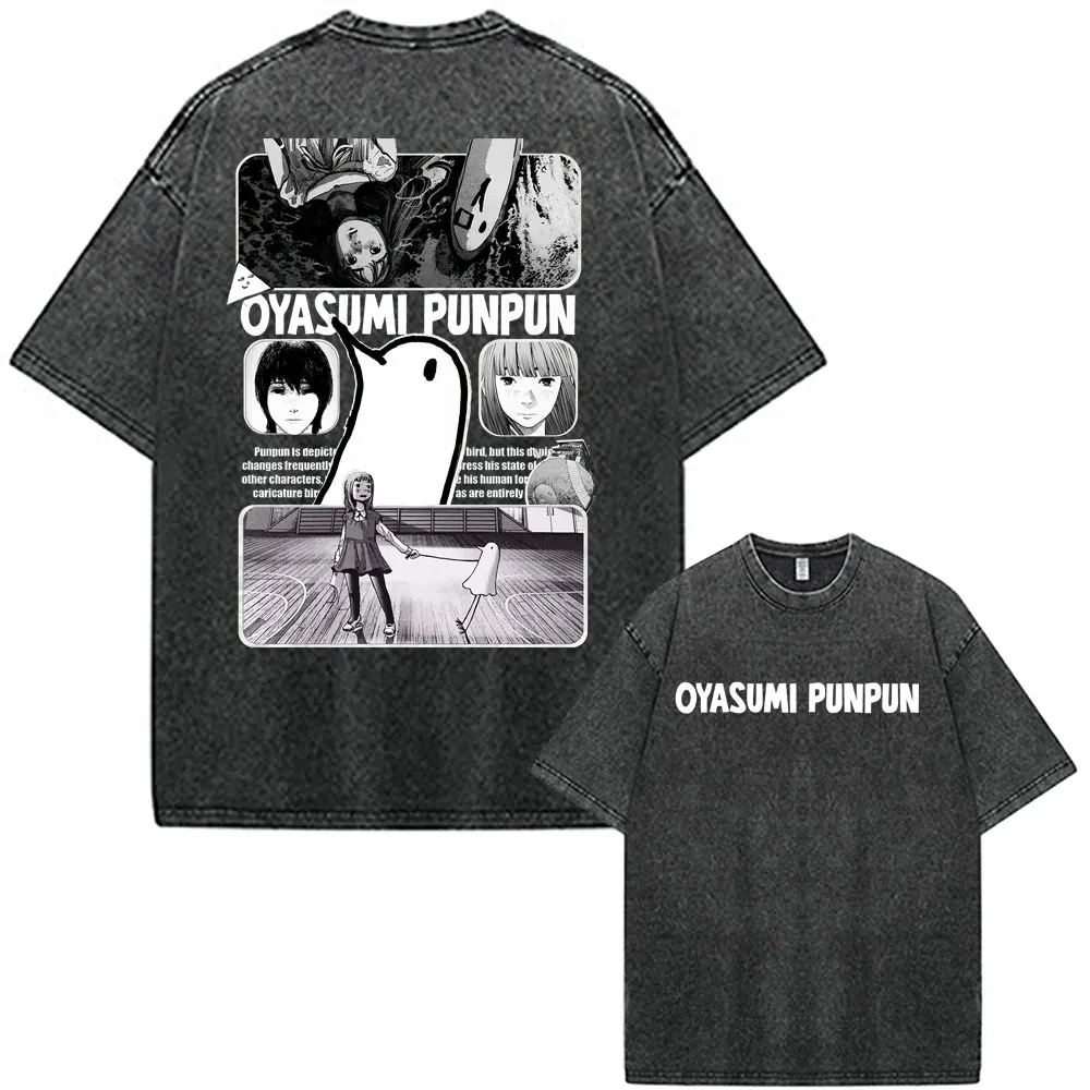 Manga Goodnight Oyasumi Punpun Aiko Tanaka Vintage Washed T-shirts Men's Women Clothing Fashion Harajuku Cotton Casual T Shirts