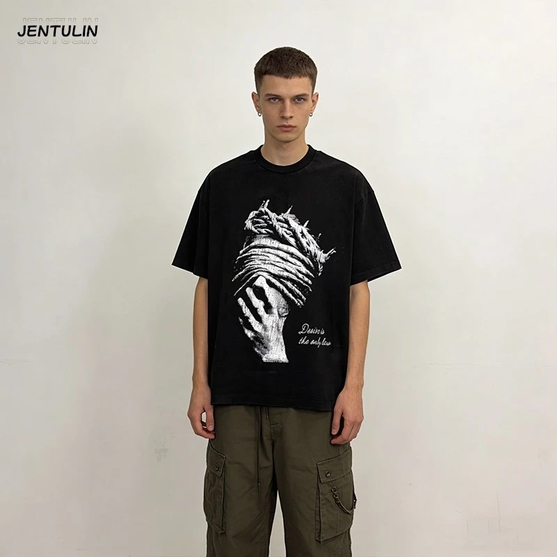 2026 New Summer Harajuku Graphic T Shirts Y2k Tops High Street Choice Cotton T-shirt Vintage Fashion Short Sleeved Unisex Tee